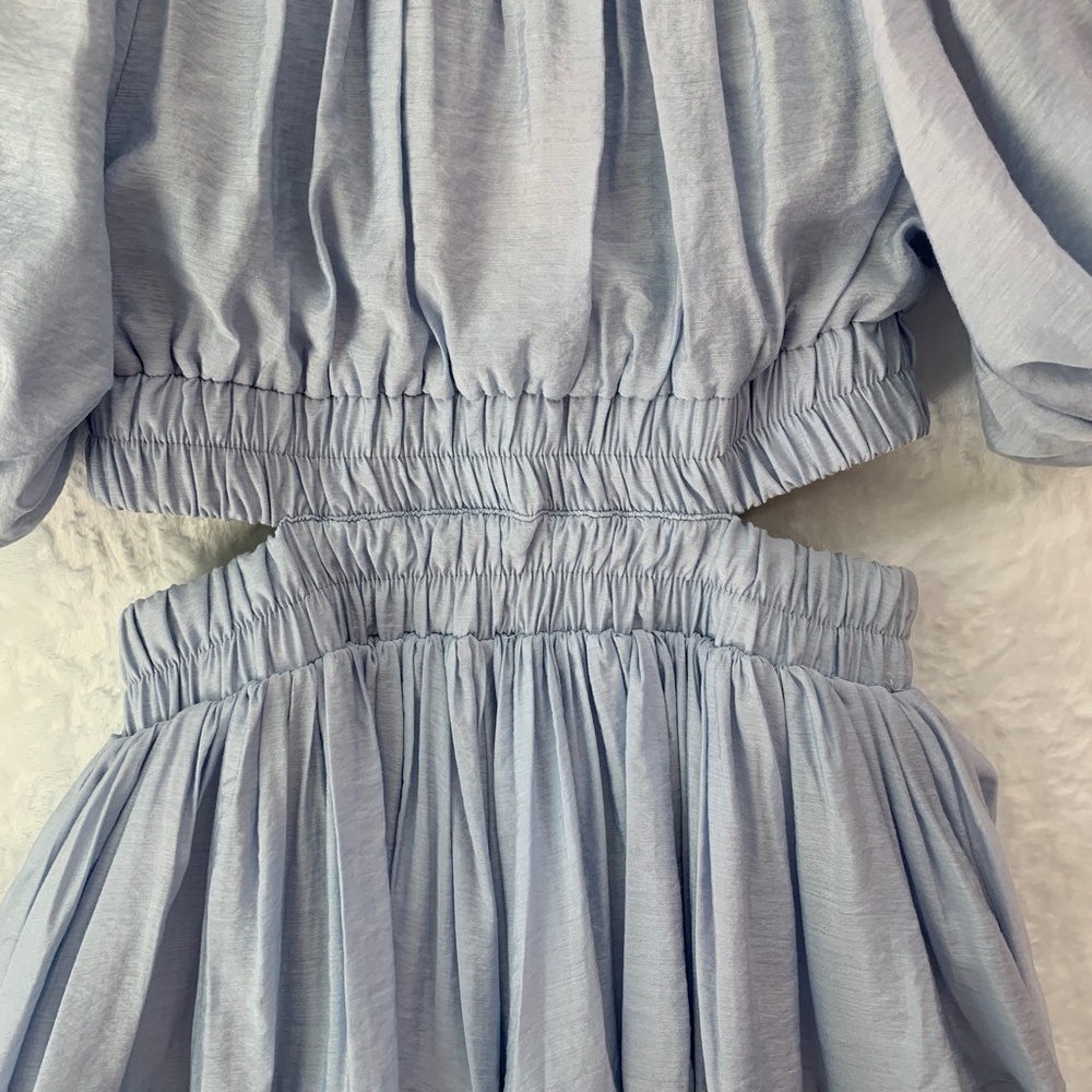 Vici Light Blue Puff Sleeve Cut-Out Detail Mini Dress Sz M - Picture 8 of 15